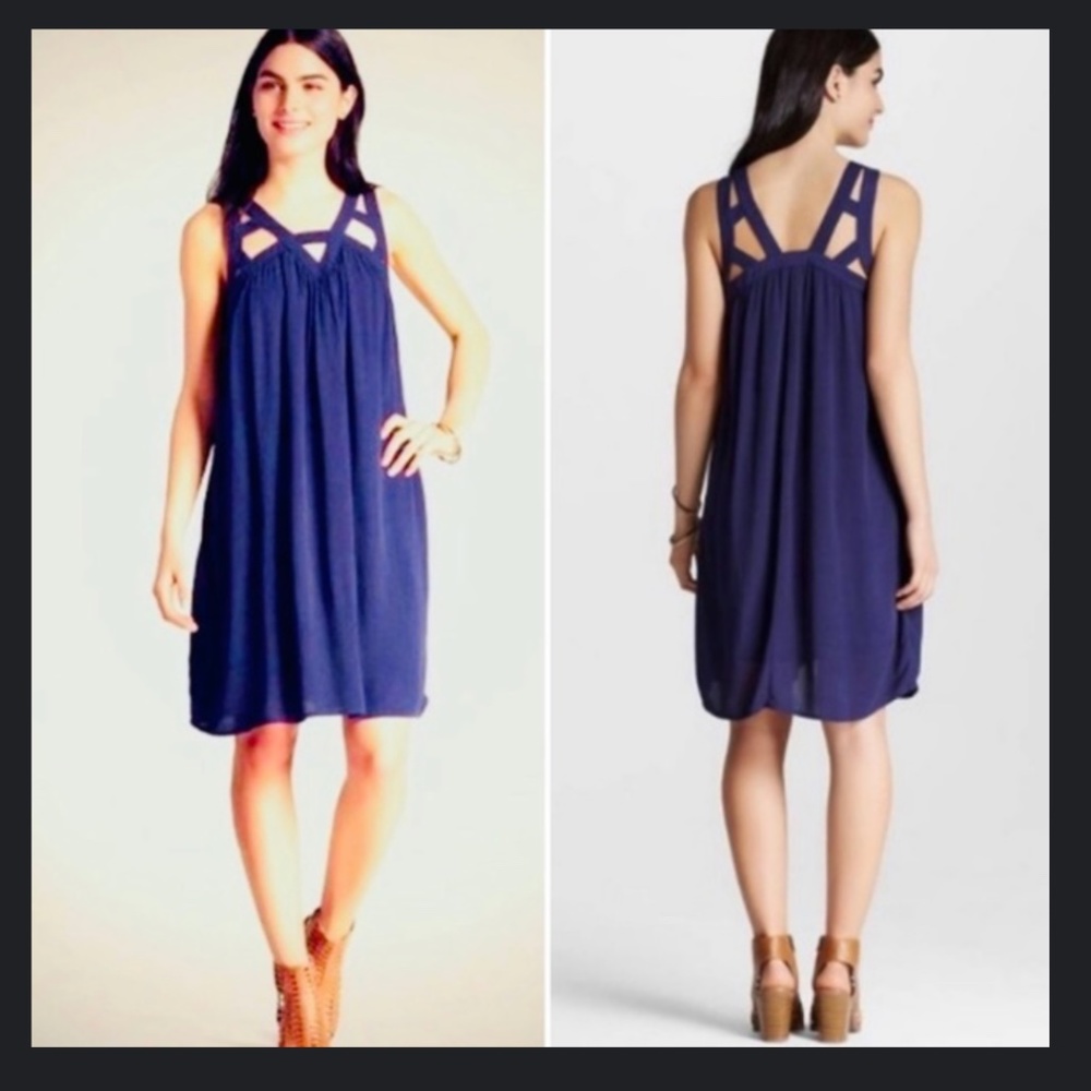 Xhilaration Women’s Blue Crinkled Cut Out Shift Mini Dress Size XS
